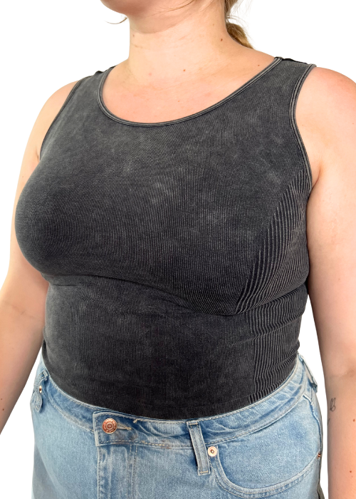 Mineral Washed Round Neck Seamless Tank Top