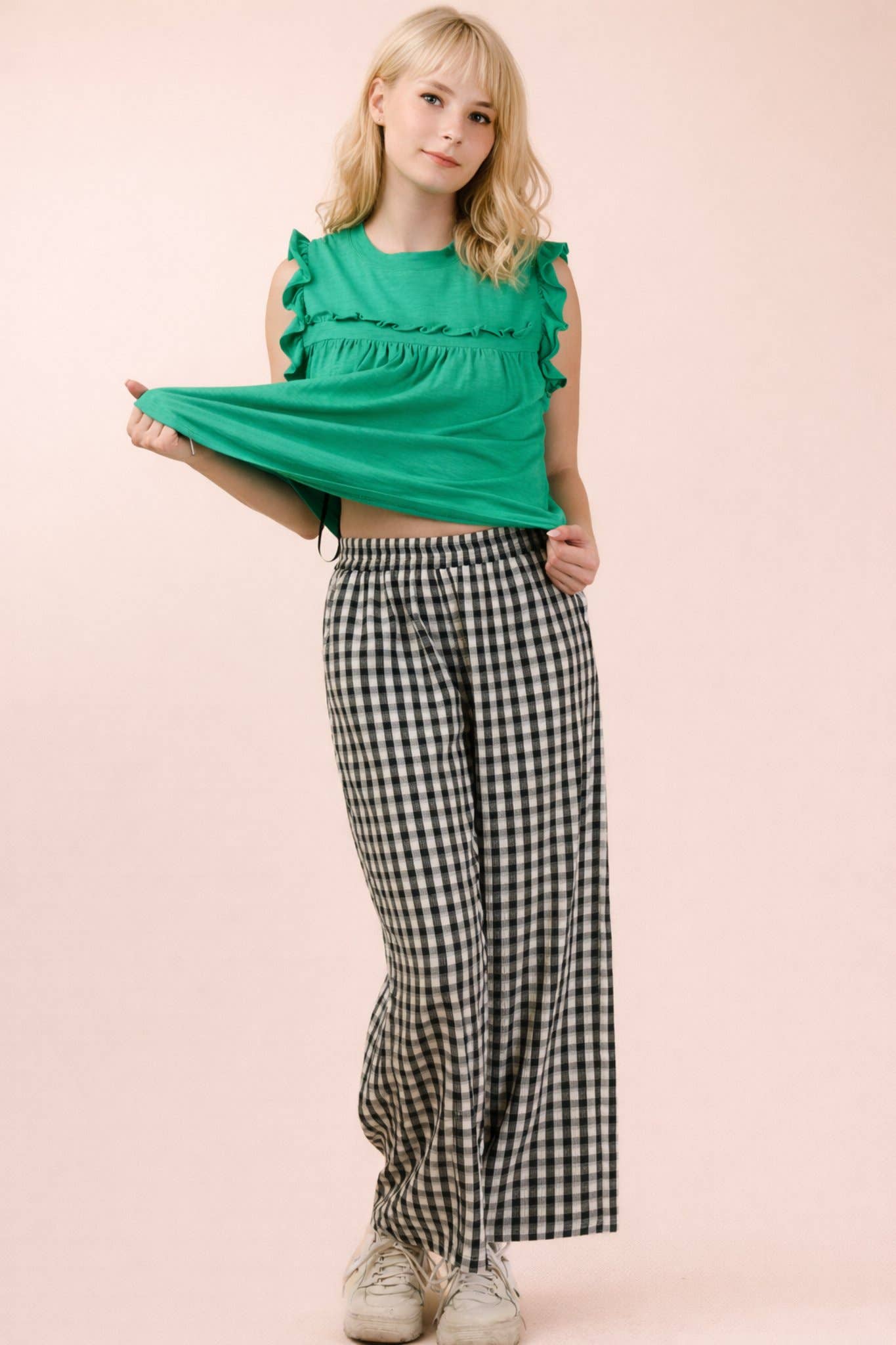 Picnic Elastic Waist Checkered Casual Pants