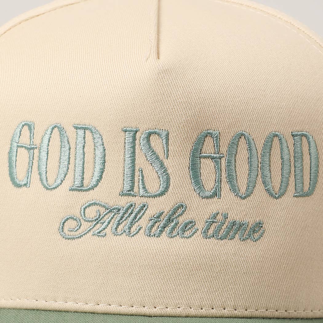 God Is Good All The Time Embroidery Trucker Hat: Brown / ONE SIZE