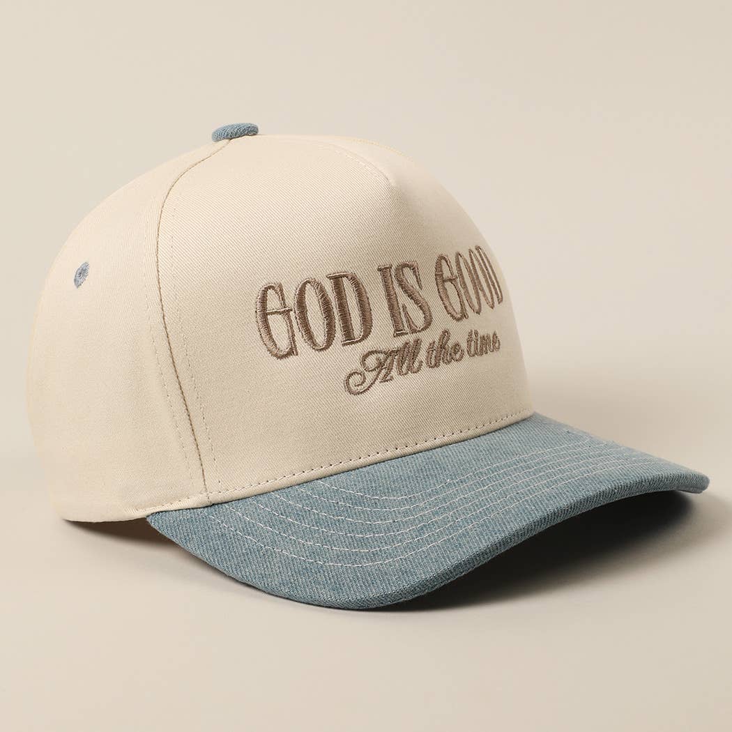 God Is Good All The Time Embroidery Trucker Hat: Brown / ONE SIZE