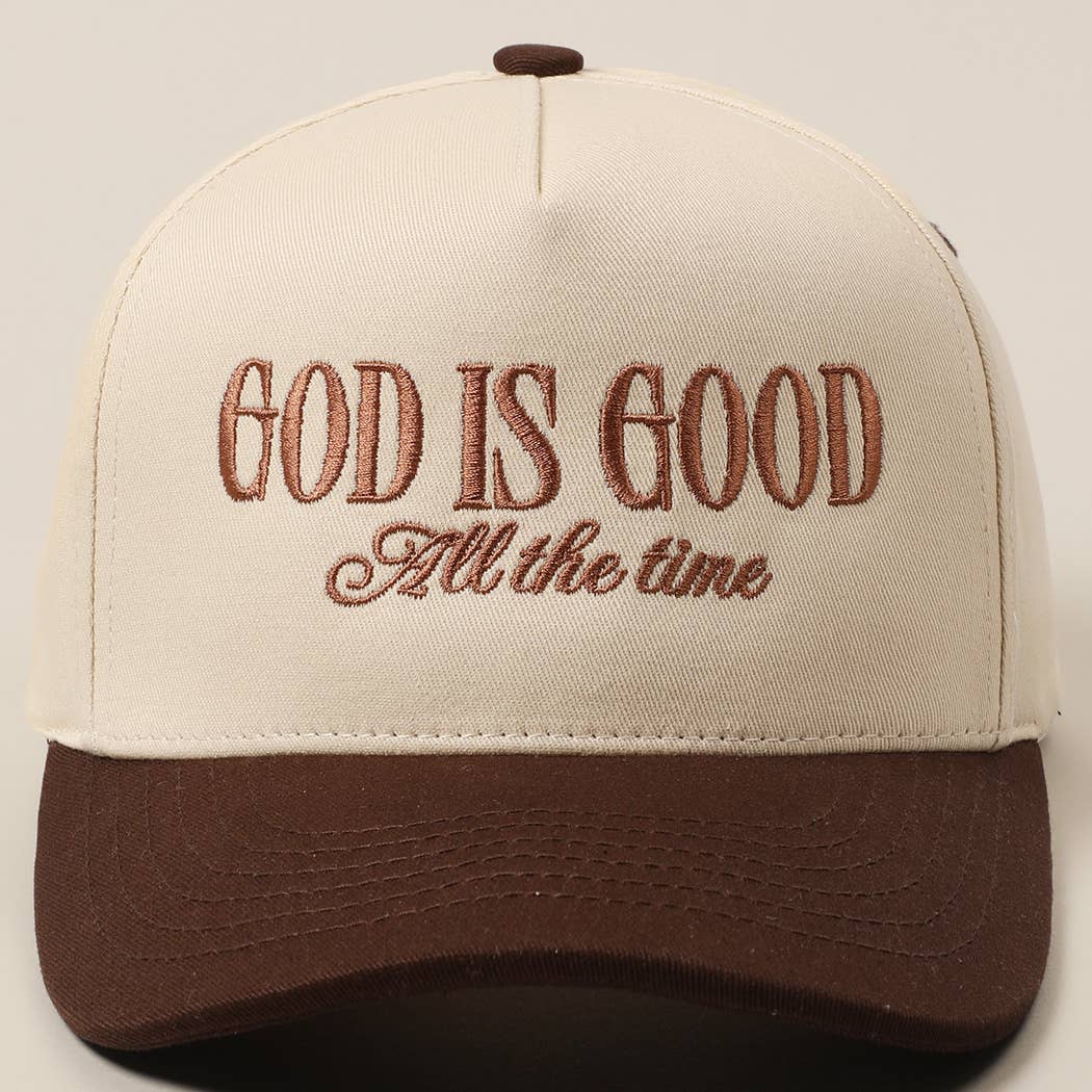 God Is Good All The Time Embroidery Trucker Hat: Brown / ONE SIZE