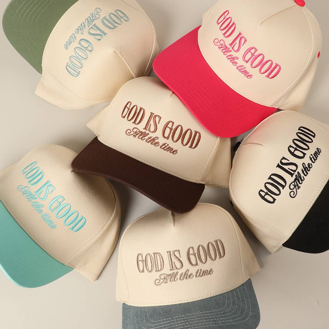 God Is Good All The Time Embroidery Trucker Hat: Brown / ONE SIZE