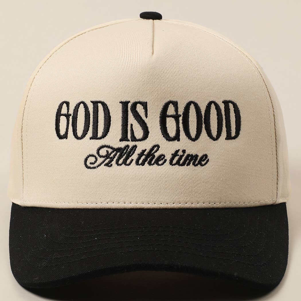 God Is Good All The Time Embroidery Trucker Hat: Brown / ONE SIZE