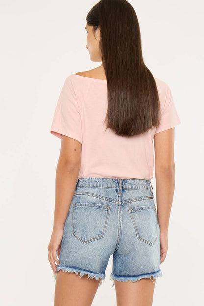 High Rise Spring Color Threaded Denim Shorts - Kan Can