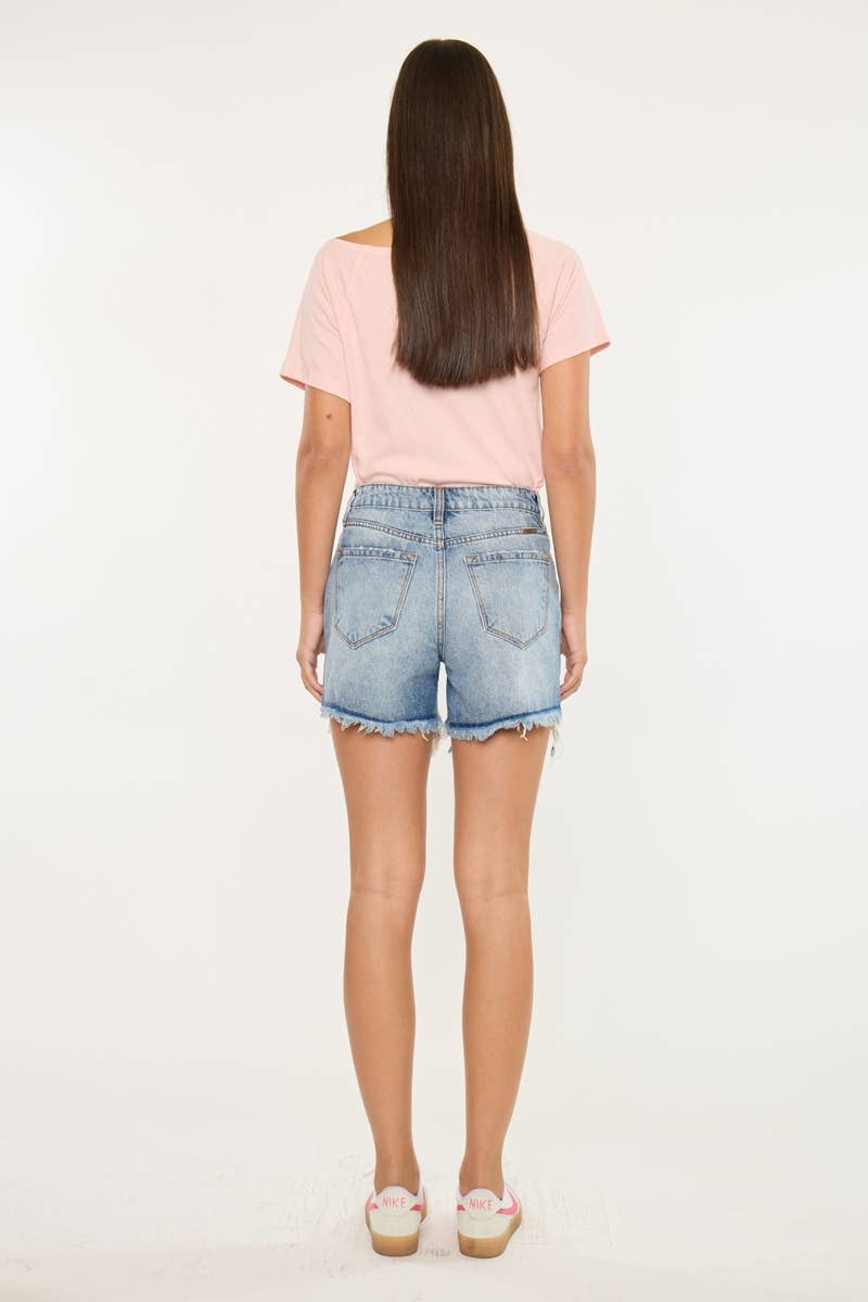 High Rise Spring Color Threaded Denim Shorts - Kan Can