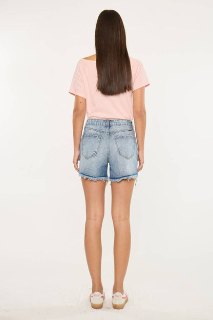 High Rise Spring Color Threaded Denim Shorts - Kan Can
