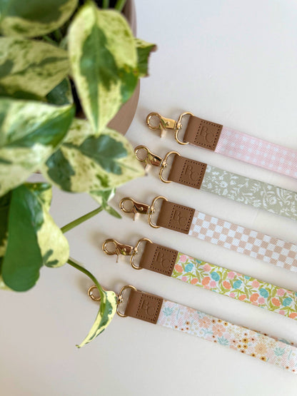 Beige Checker Wristlet Keychain