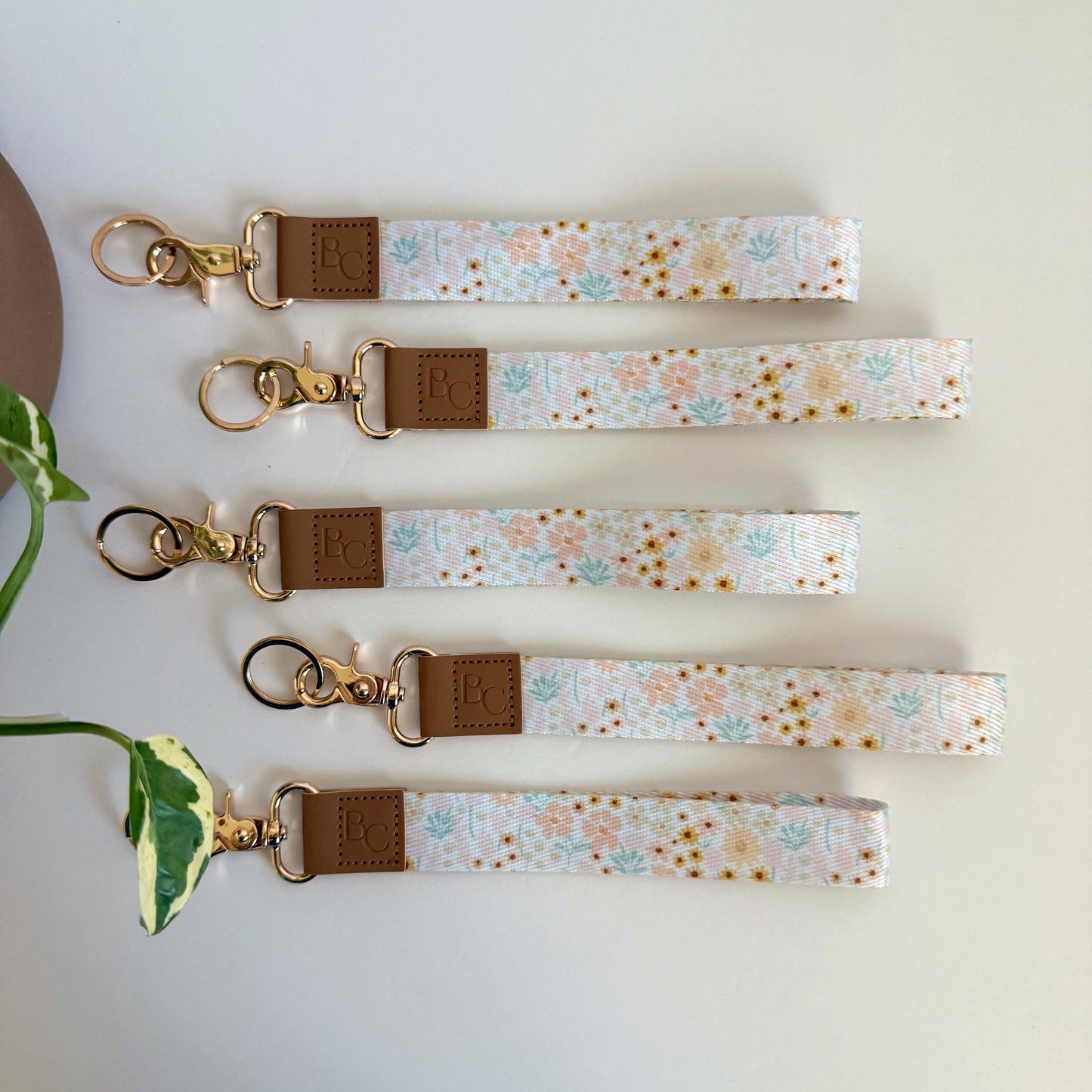 Neutral Spring Floral Wristlet Keychain