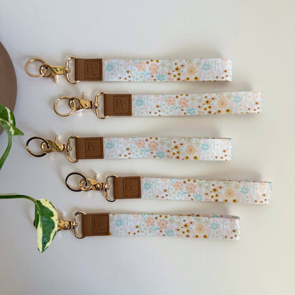 Neutral Spring Floral Wristlet Keychain