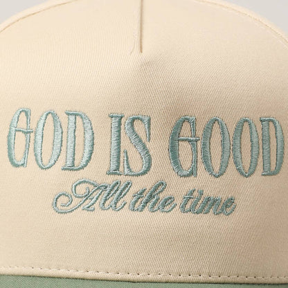God Is Good All The Time Embroidery Trucker Hat: Brown / ONE SIZE