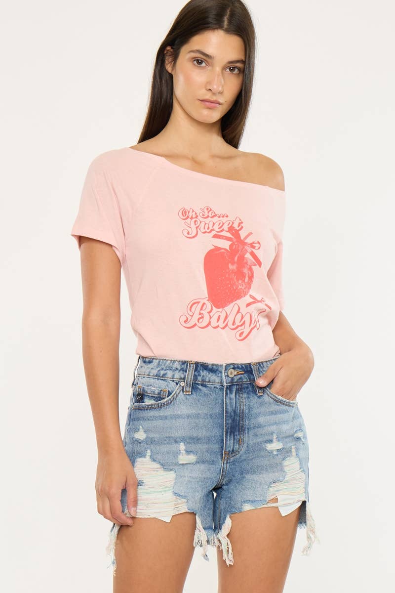 High Rise Spring Color Threaded Denim Shorts - Kan Can
