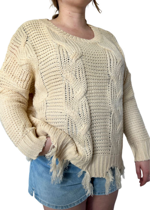 Torn Knit Sweater in Ivory