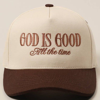 God Is Good All The Time Embroidery Trucker Hat: Brown / ONE SIZE