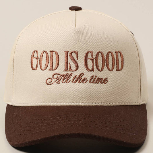 God Is Good All The Time Embroidery Trucker Hat: Brown / ONE SIZE