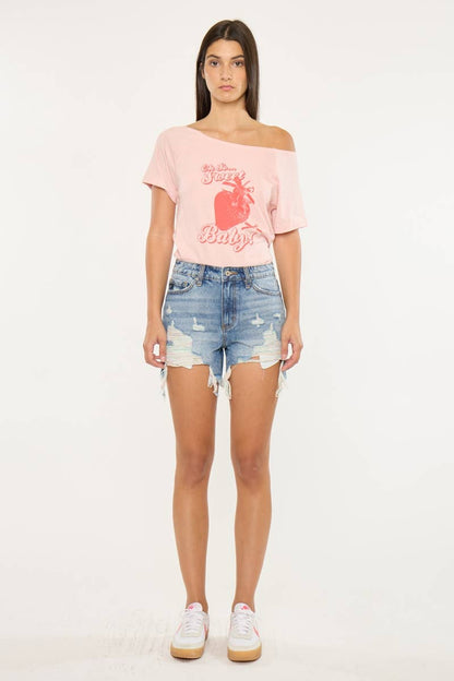 High Rise Spring Color Threaded Denim Shorts - Kan Can