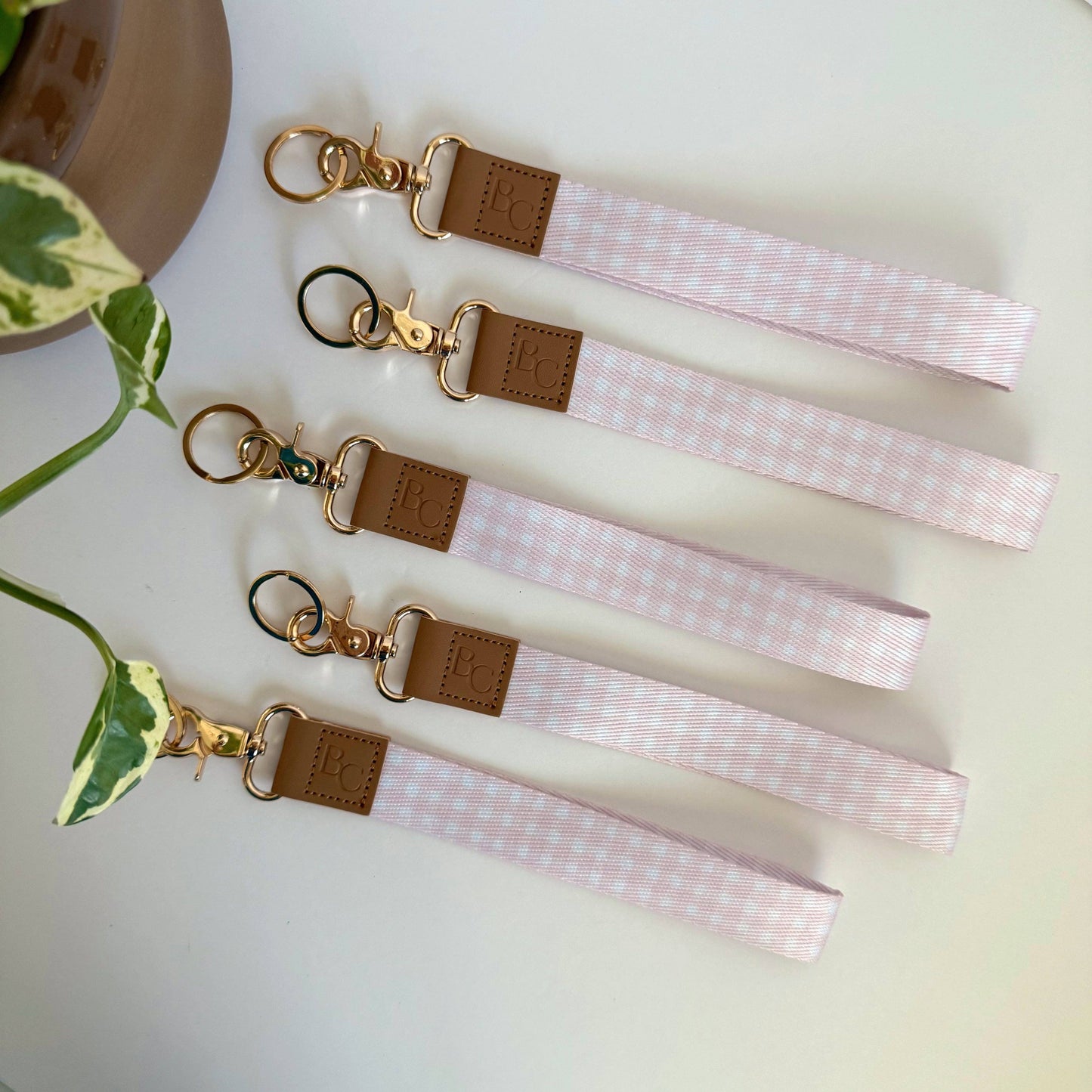 Pink Gingham Wristlet Keychain