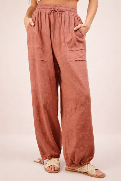 Comfy Wide Leg Gauze Solid Pants