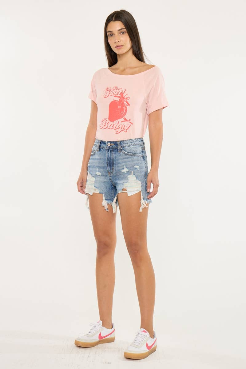 High Rise Spring Color Threaded Denim Shorts - Kan Can