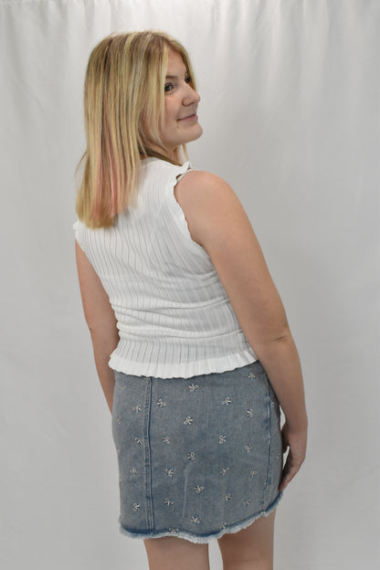 White Sleeveless Frill Top