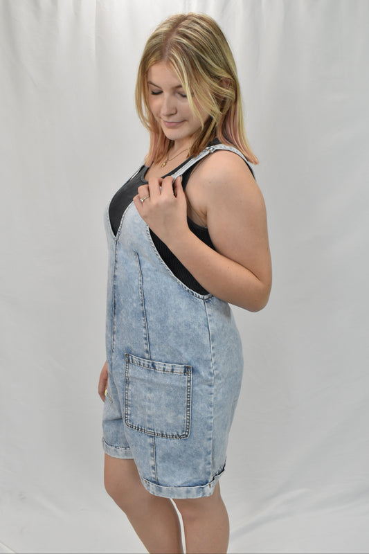 Washed Denim Casual Romper