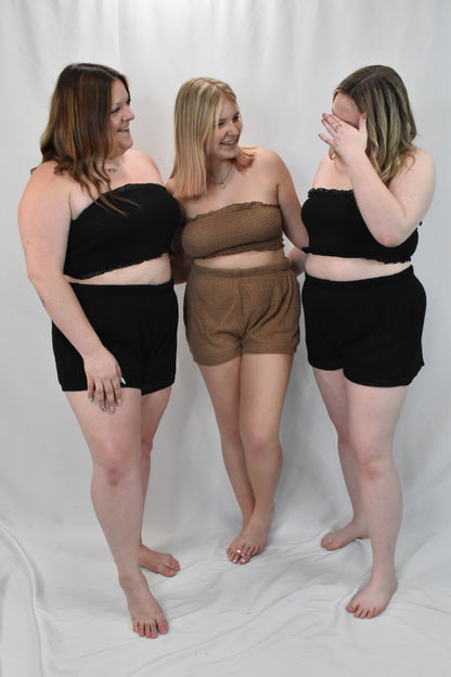 Smocked Strapless Top And Shorts Set