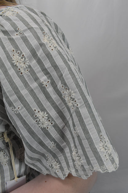 Striped Floral Eyelet Crop Top