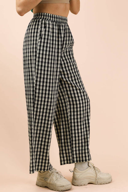 Picnic Elastic Waist Checkered Casual Pants
