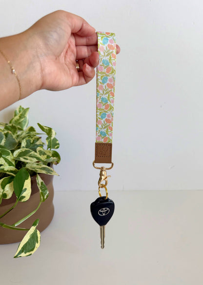 Pink and Orange Floral Wristlet Keychain