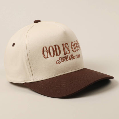 God Is Good All The Time Embroidery Trucker Hat: Brown / ONE SIZE