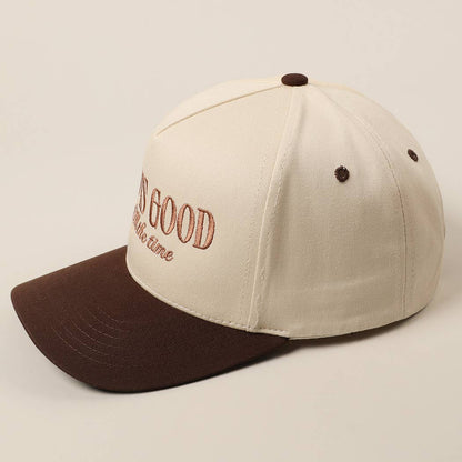 God Is Good All The Time Embroidery Trucker Hat: Brown / ONE SIZE