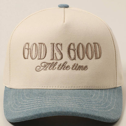 God Is Good All The Time Embroidery Trucker Hat: Brown / ONE SIZE