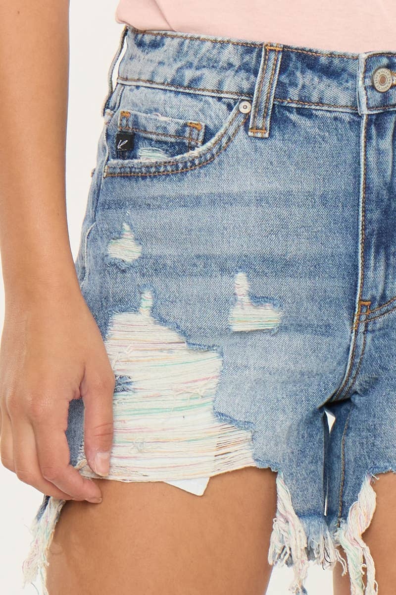 High Rise Spring Color Threaded Denim Shorts - Kan Can