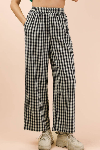 Picnic Elastic Waist Checkered Casual Pants