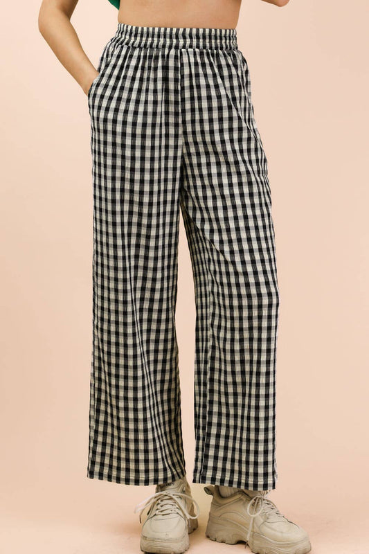 Picnic Elastic Waist Checkered Casual Pants